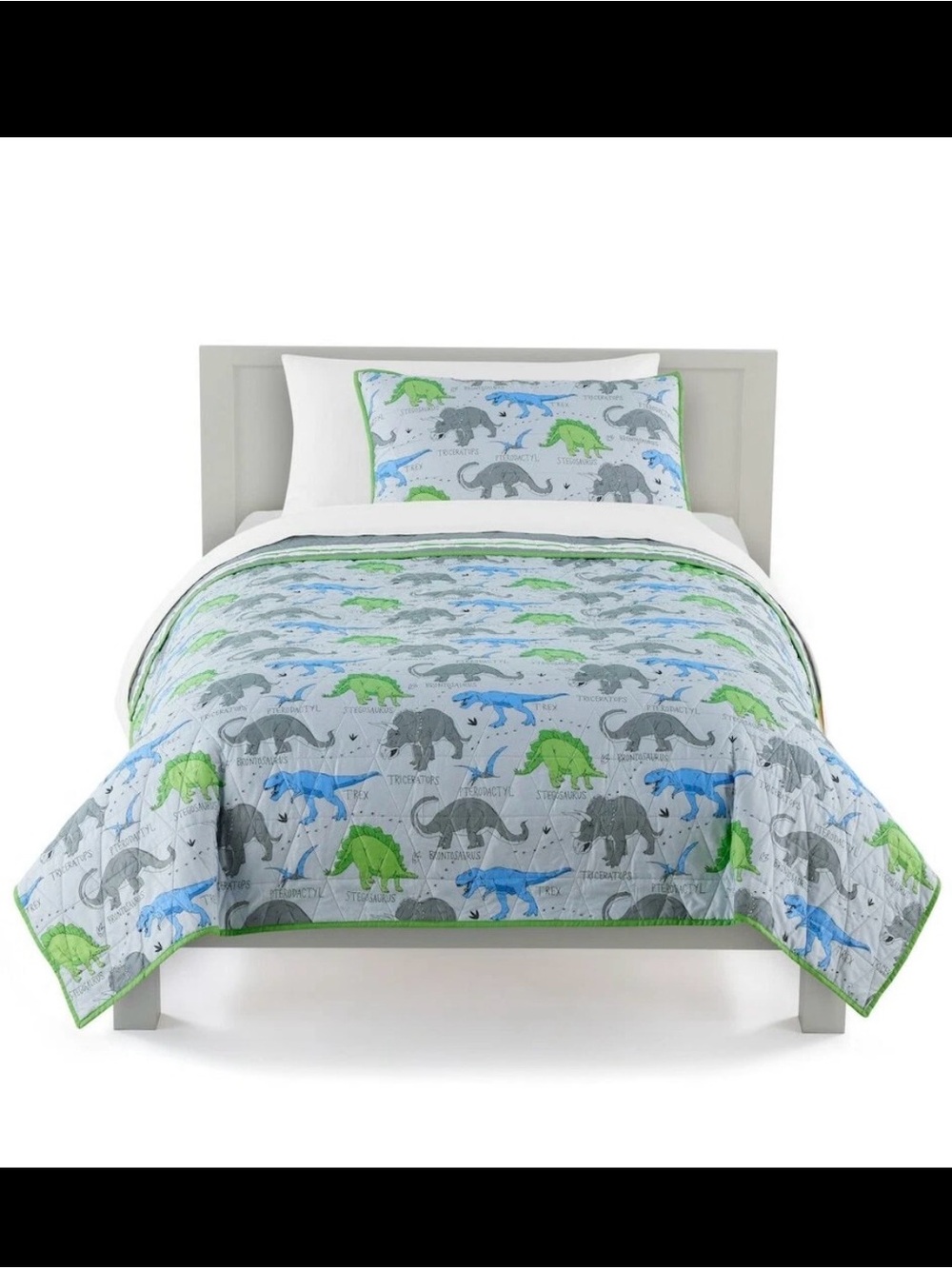 Kids Reversible Dinosaur Quilt Set‎ in Blue & Green